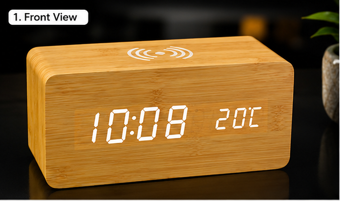 wooden Alarm Clock Wireless Charger Showcase
