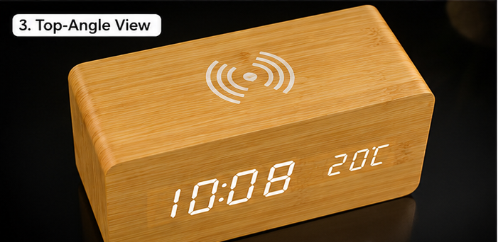 wooden Alarm Clock Wireless Charger Showcase