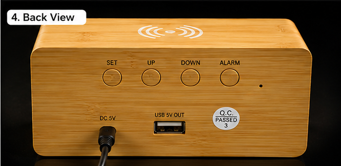 wooden Alarm Clock Wireless Charger Showcase
