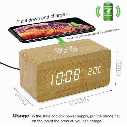 Bamboo Alarm Clock Wireless Charger Showcase